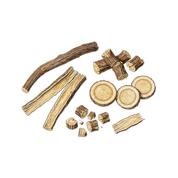 Botanical illustration of licorice root (Gan Cao)